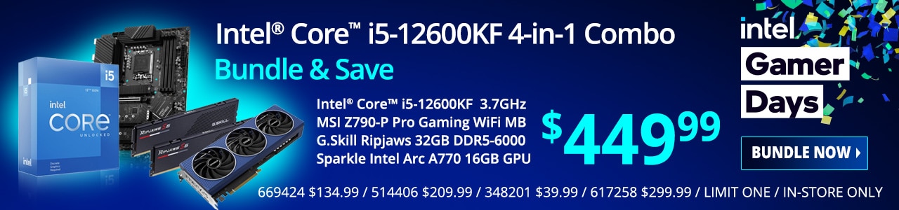 Intel Core i5-12600KF, MSI Z790-P Pro WiFi DDR4, G.Skill Ripjaws V 16GB DDR4-3200 Kit, Sparkle Intel Arc A770 Titan Graphics, Computer Build Bundle